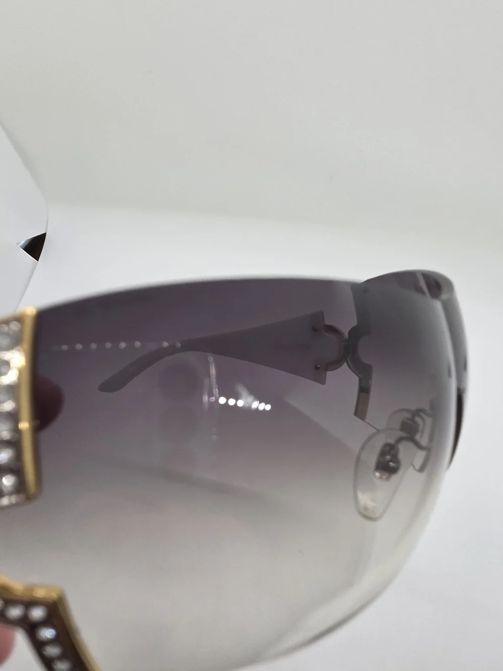 Bvlgari White and Gold, Swarvoski Crystal-Embellished Shield Sunglasses, Vintage